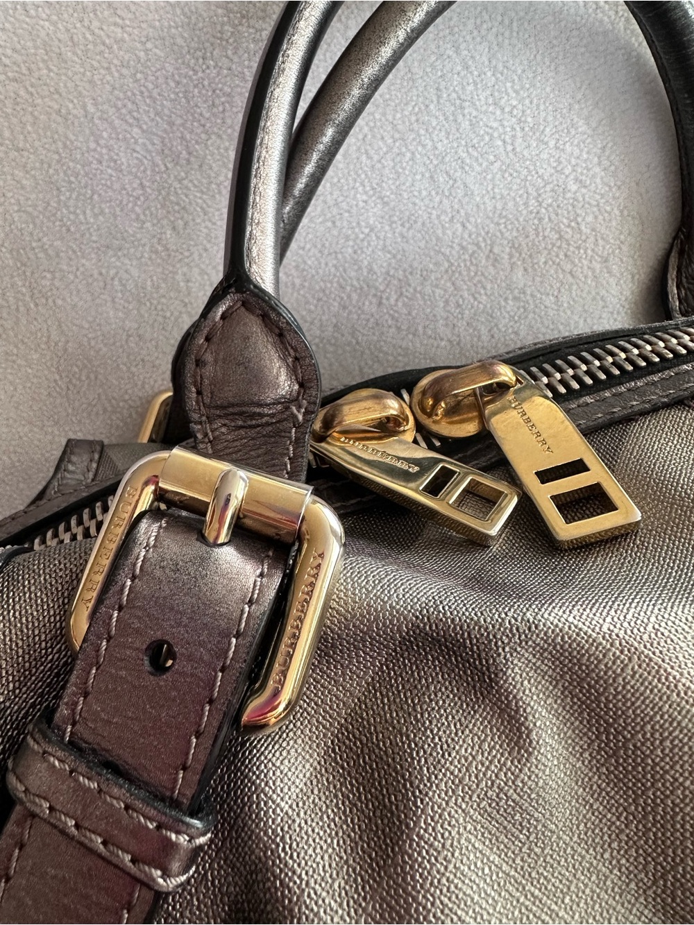 Burberry Metallic Gray Nova Check Satchel - Picture 2 of 7